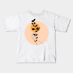 Hands holding leaves - one line art Kids T-Shirt